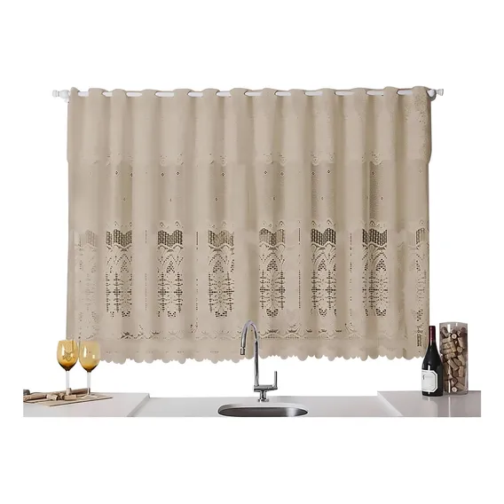 Cortina Cozinha Donna 280x150 Cm Renda Arabesco Com Band么 Cor Desert Foto 1