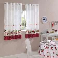 Cortina Cozinha Estampada Varão Eva Ivana 2,00x1,20m Dohler Cor IOLANDA - Branco/Vermelho Foto mini  3