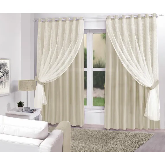 Cortina Creme Sala/quarto Tecido Com Renda 300 X 270 Foto 1