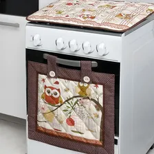 Cortina De Forno+capa P/tampa Fogão 6 Bocas+capa De Botijão Cor Coruja Mãe Foto mini 1