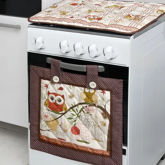 Cortina De Forno+capa P/tampa Fogão 6 Bocas+capa De Botijão Cor Coruja Mãe Foto 1