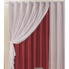 Cortina Elegance Semi Blackout Voal 2,00x1,70m Sala Vermelho Foto mini  2