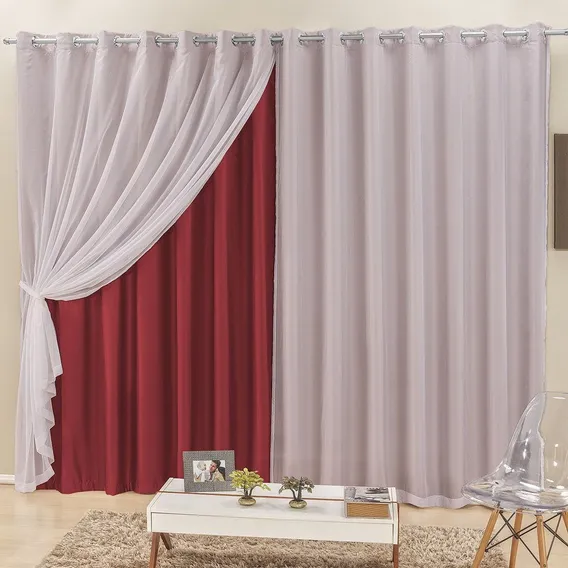 Cortina Elegance Semi Blackout Voal 2,00x1,70m Sala Vermelho Foto 1