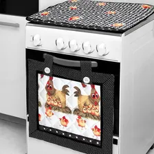 Cortina Forno + Capa P/ Tampa Fogão 4 Bocas - Galinha Cor Galinha Pintadinha Foto  mini 1