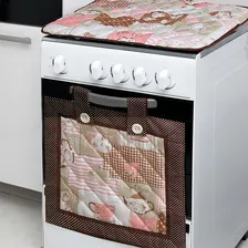 Cortina Forno + Capa P/ Tampa Fogão 4 Bocas -lindas Estampas Cor Café Paris Foto  mini 1