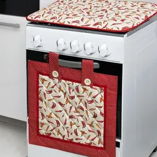 Cortina Forno E Capa P/ Tampa Fogão 5 E 6 Bocas - Variadas Cor Pimenta Foto  mini 1