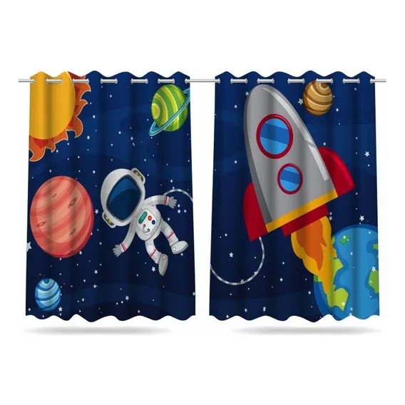 Cortina Infantil Para Quarto Sistema Solar 2,60x1,50 Mod2 Foto 1