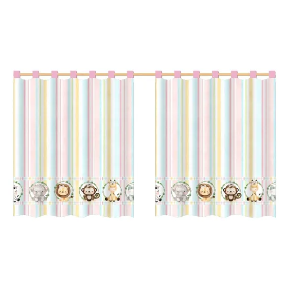 Cortina Infantil Quarto Infantil Safari Rosa 2,80x1,40m Foto 1