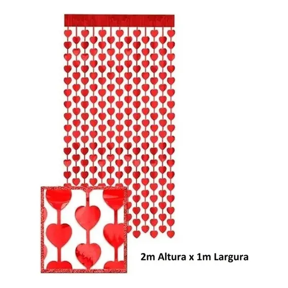 Cortina Metalizada Coração Painel Metálico Franja 1 X 2 Mts Foto 1