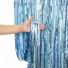 Cortina Metalizada Franja Metálica Para Decoração De Festa Cor Azul-claro Foto mini 1