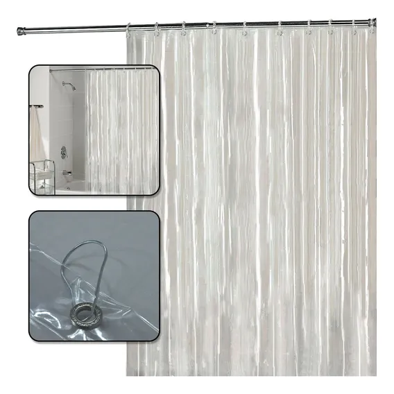 Cortina Para Box De Banheiro Pvc Transparente 2,50x1,40 M Foto 1