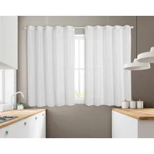 Cortina Para Cozinha 1,20 X 2,80 Voil Bem Franzida Cor Branco Foto  mini 1