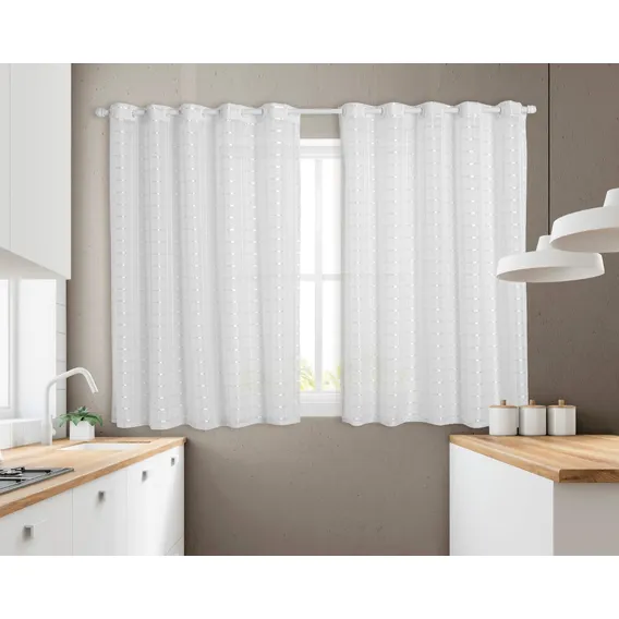 Cortina Para Cozinha 1,20 X 2,80 Voil Bem Franzida Cor Branco Foto 1