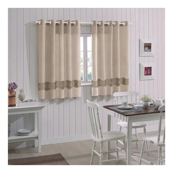 Cortina Para Cozinha Spazio Estampada 2,60x1,20 Bella Janela Cor Croche Foto 1