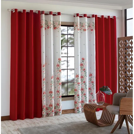 Cortina Para Sala 3,00 X 2,50 Estampada Peru Sultan Cor Vermelho Foto 1