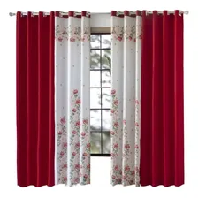 Cortina Para Sala 3,00 X 2,50 Estampada Peru Sultan Cor Vermelho Foto mini 3
