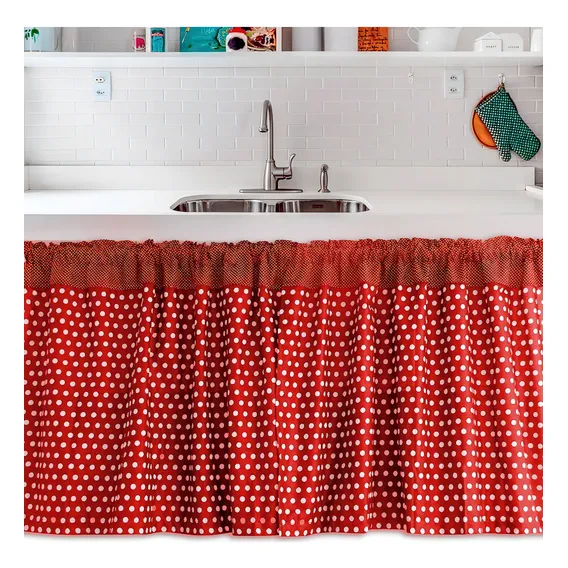 Cortina Pia Cozinha Poá - Bolinhas Cor Vermelho Foto 1