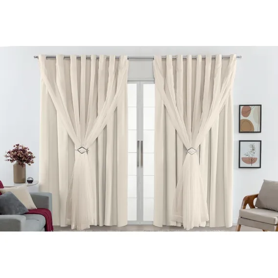 Cortina Quarto Blackout Blecaute Pvc Com Voil 280 X 230 Cor Palha Foto 1