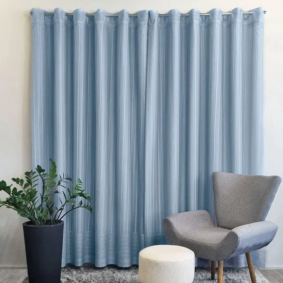Cortina Renda Azul Clássica Olímpia 3,50x2,20m - Interlar Foto 1