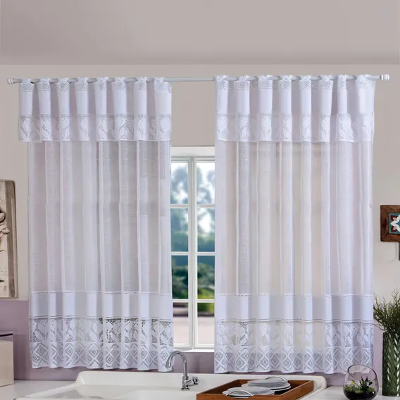 Cortina Renda Bella Janela 2,20m X 1,25m Branca Foto 1