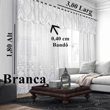 Cortina Renda Branco Com Bando 3,00x1,80 Quarto Sala Foto mini 2