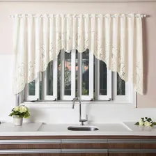 Cortina Renda Cascata Tulipinhas Creme Cozinha Foto  mini 1