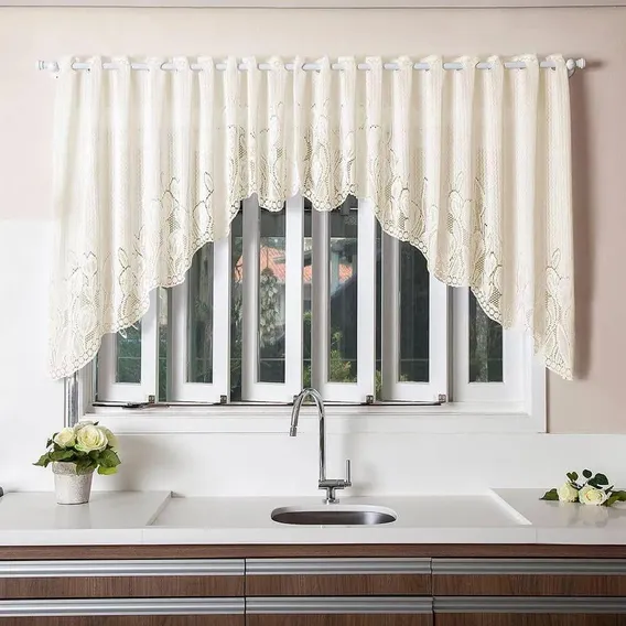 Cortina Renda Cascata Tulipinhas Creme Cozinha Foto 1