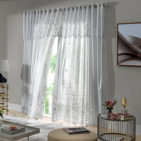 Cortina Renda Clássica 300x180 Irlanda Sala Quarto P/ Varão Cor Branco Foto 1