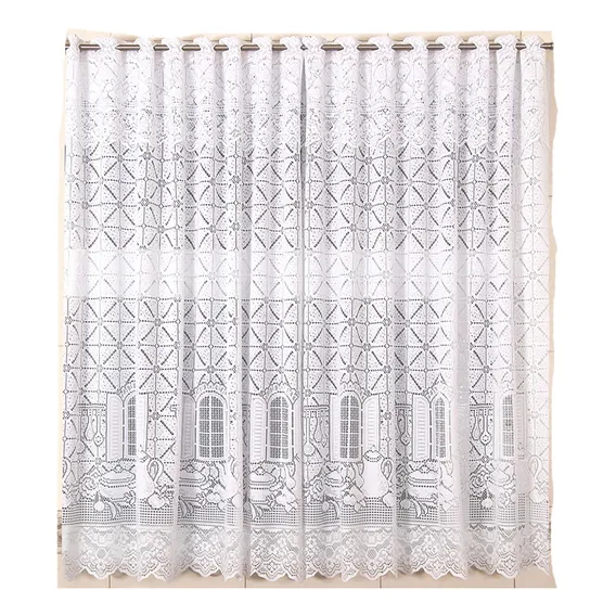 Cortina Renda Copa Cozinha Van Dyk Branco 2,20m X 1,50m Varã Foto 1