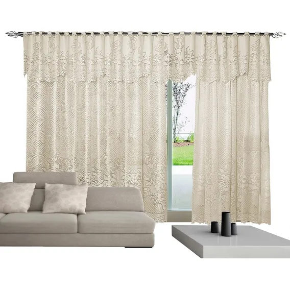 Cortina Renda Donna Inter 350x220 Cm Roseiral Bandô Marfim Foto 1