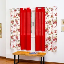 Cortina Sala E Quarto Estampada 2,80x1,40m Florata Cor Vermelho Foto mini 1