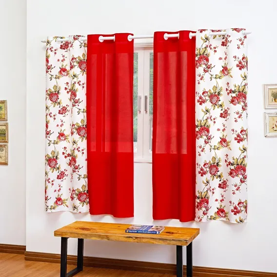 Cortina Sala E Quarto Estampada 2,80x1,40m Florata Cor Vermelho Foto 1