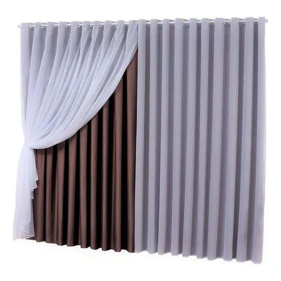 Cortina Sala Quarto Voal Com Forro Blackout Marron 4,00x2,80 Foto 1