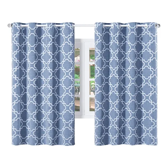Cortina Vitor Bordados Jacquard Para Sala/quarto 2,80m X 1,70m Cor Azul Foto 1