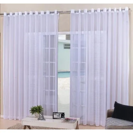 Cortina Voil Branco Sala Ou Quarto 3,00x2,50 Ilhós Cromado Foto 1