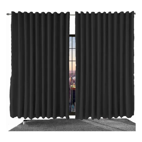 Cortina Voil Cinza Blackout Tecido 5,00x2,70 Corta Veda Luz Cor Preto Foto 1
