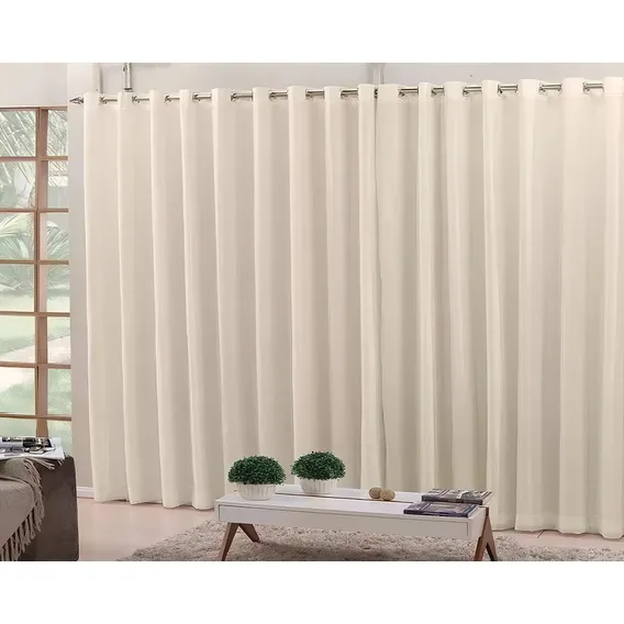 Cortina Voil Com Forro Blackout 3,00x2,80 Corta Luz Bege Foto 1