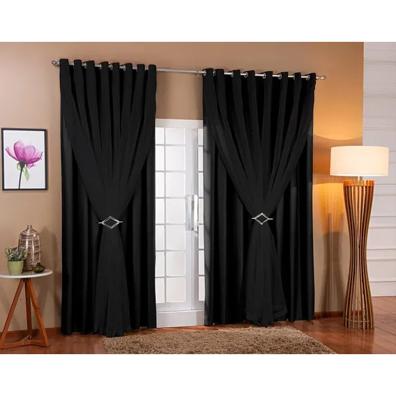 Cortina Voil Forro Blackout Tecido 5,00x2,70 Preto Foto 1
