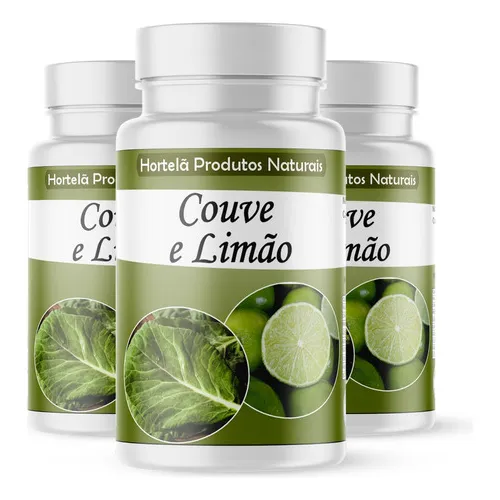 Couve E Limão Detox Natural 180 Cápsulas/ 500mg 3 Potes Sabor Sem Sabor Foto 1