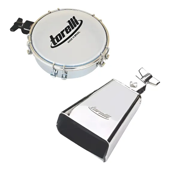 Cowbell Cromado 4'' To054 + Tamborim Com Clamp Tt409 Torelli Foto 1