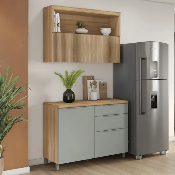 Cozinha 2 Peças Com Balcão 1 Porta 3 Gavetas E Hewt Foto 1
