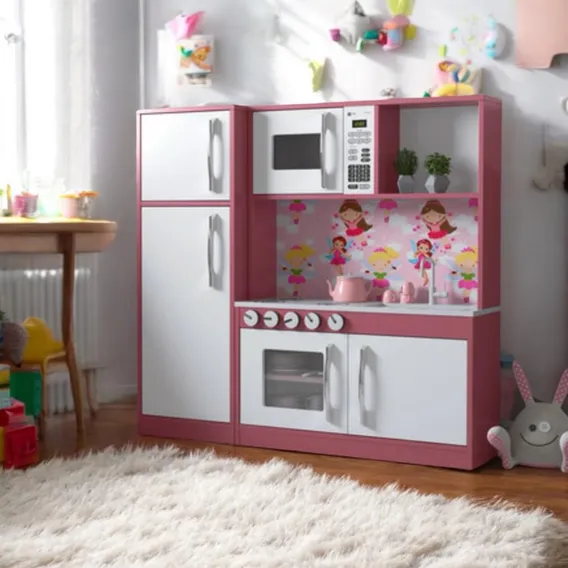 Cozinha Brinquedo Infantil Diana Roma Completa Fogão Microondas Geladeira Rosa Foto 1