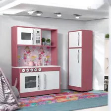 Cozinha Brinquedo Infantil Diana Roma Completa Fogão Microondas Geladeira Rosa Foto mini 4