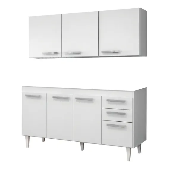Cozinha Compacta Armário Balcão Gabinete Pia Lisboa 150cm Cor Branco Foto 1