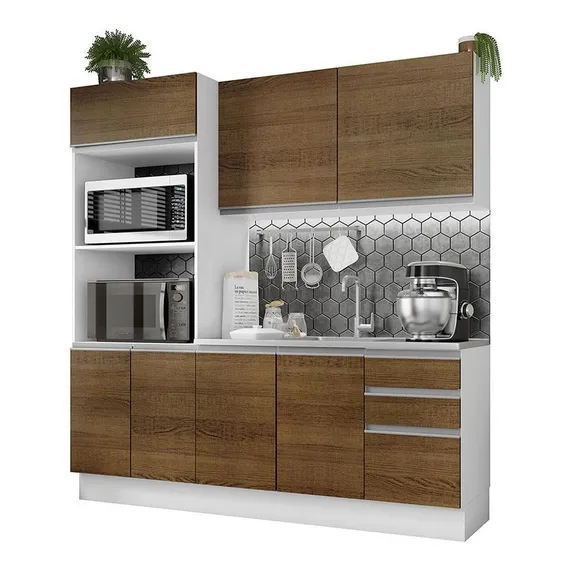 Cozinha Compacta Madesa 100% Mdf Acordes 2 Gavetas 8 Portas Acabamento do móvei Pintura Poliéster de Alta Resistência Cor Rustic/Branco Foto 1