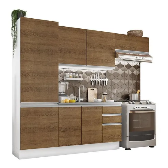 Cozinha Compacta Madesa 100% Mdf Acordes Armário E Balcão Br Cor Branco/Rustic Foto 1