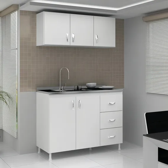 Cozinha Completa 2 Peças Evidência Móveis Branco Hj Foto 1