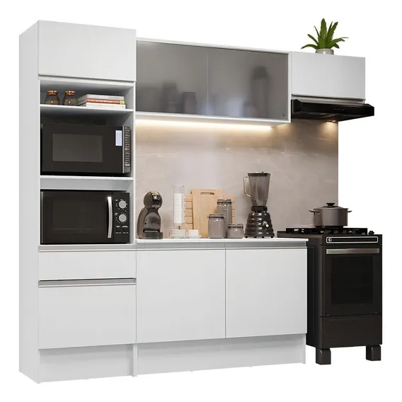 Cozinha Completa Madesa Topazio Um Balcão E Armário Branco Foto 1