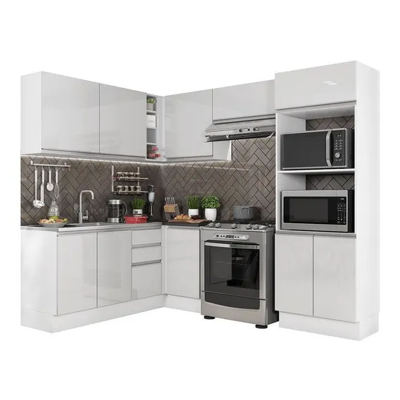 Cozinha Madesa 100 Mdf Acordes Glamy Canto (sem Tampo E Pia) Cor Branco/Rustic Foto 1