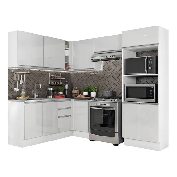 Cozinha Madesa 100 Mdf Acordes Glamy Canto (sem Tampo E Pia) Cor Branco/Rustic Foto 1